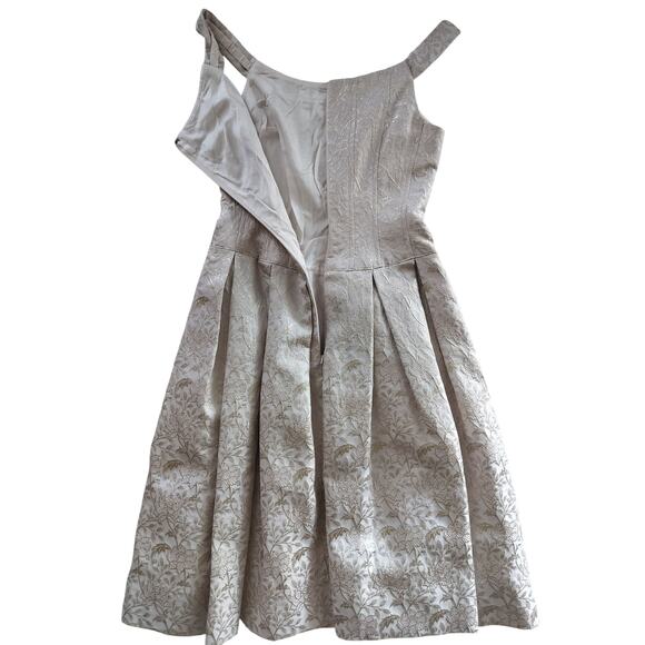 Teri Jon by Rickie Freedman Metallic Jacquard Pleated Cocktail Midi Dress Size 2 - Picture 8 of 13